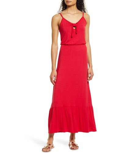 Loveappella Tie Front Maxi Sundress - Red