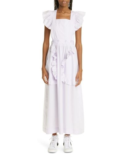 KkCo Lulu Apron Ruffle Cotton Midi Dress - White