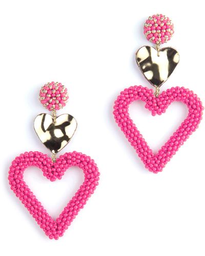 Deepa Gurnani Candi Heart Drop Earrings - Pink