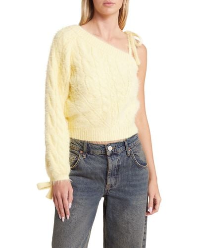 House Of Sunny Capulet Cable One Shoulder Sweater - Blue