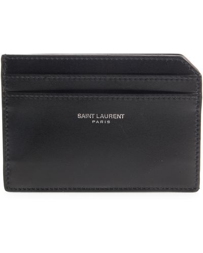 Saint Laurent Logo Leather Card Holder - Black