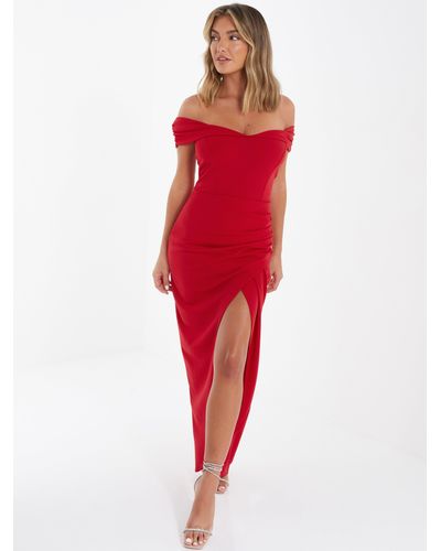 Quiz Scuba Crepe Bardot Maxi Dress - Red