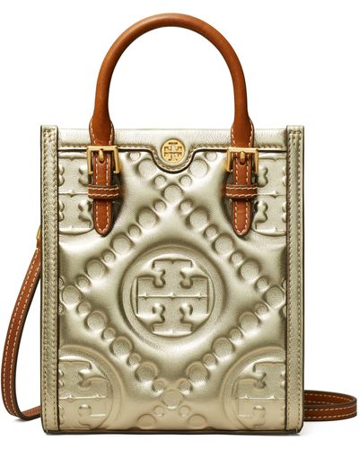 AUTH NWT Tory Burch T Monogram Patent Leather Embossed Mini Barrel Bag-Albarossa