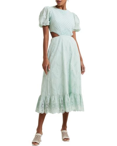 French Connection Esse Eyelet Embroidered Cutout Cotton Dress - Green