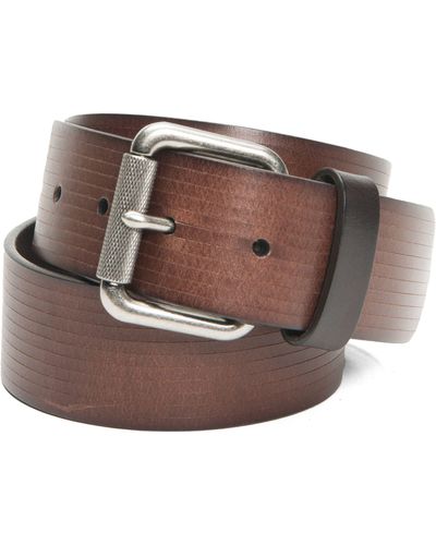 Frye 40mm Etched Line Panel Leather Belt - Brown