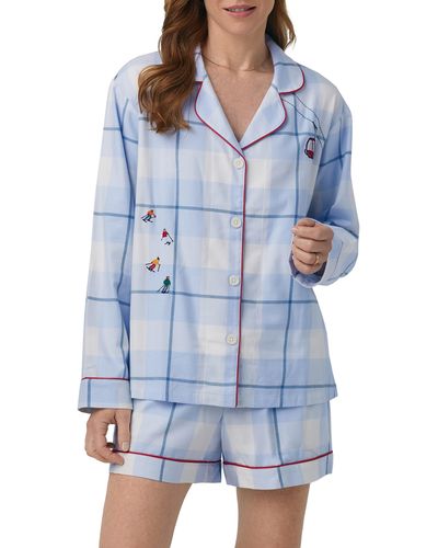 Bedhead Holiday Print Cotton Flannel Short Pajamas - Blue