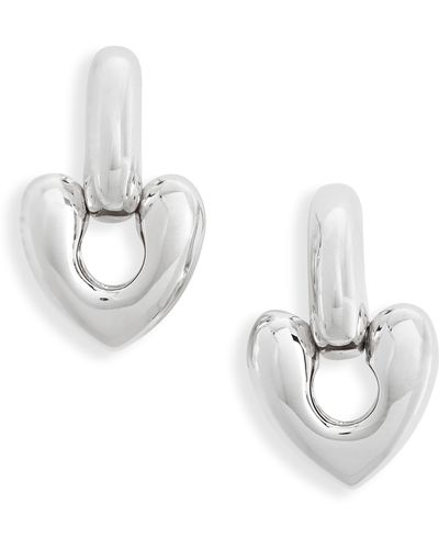 Annika Inez Large Heart Drop huggie Hoop Two-piece Earrings - White