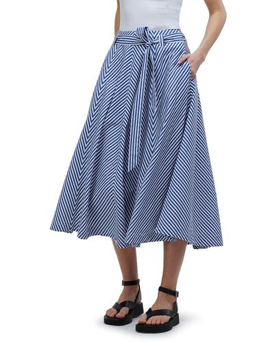 Madewell Stripe Flare Poplin Midi Skirt - Blue