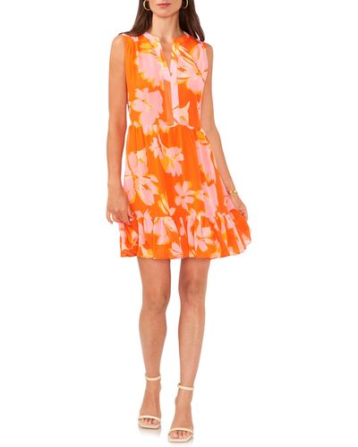 Vince Camuto Floral Ruffle Sleeveless Shift Dress - Orange