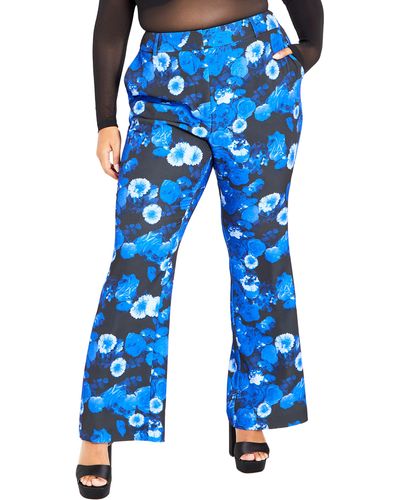 City Chic Kiara Floral Print Flare Pants - Blue