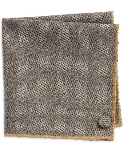 CLIFTON WILSON Herringbone Wool Pocket Square - Gray