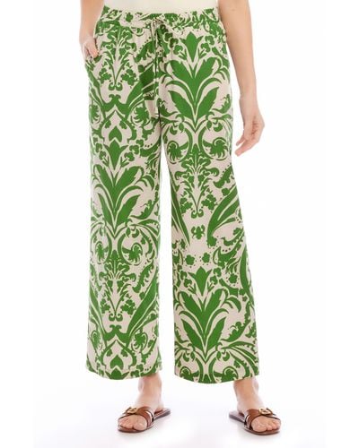Karen Kane Wide Leg Drawstring Cotton Pants - Green