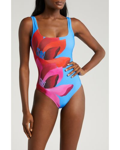 FARM Rio Watercolor Floral One-piece Swimsuit - Red