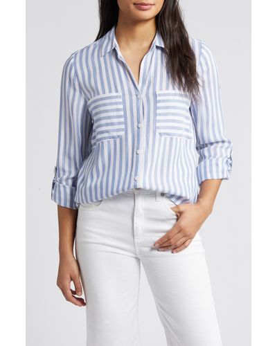 Beach Lunch Lounge Kaia Stripe Long Sleeve Button-up Shirt - Blue