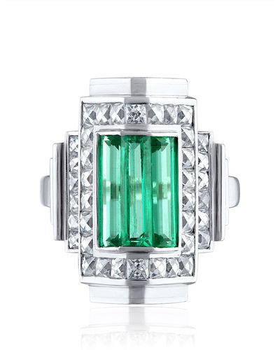 Mindi Mond Icon Colombian Emerald & Diamond Step Ring - Blue