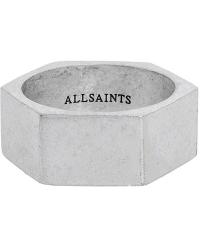 AllSaints Sterling Silver Hexagonal Band Ring - White