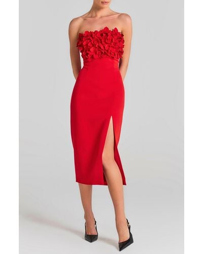 Nadine Merabi Flower Ruffle Sleeveless Midi Dress - Red