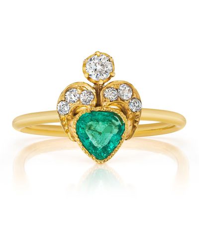 Mindi Mond Heart Fleur De Lis Emerald & Diamond Ring - Multicolor