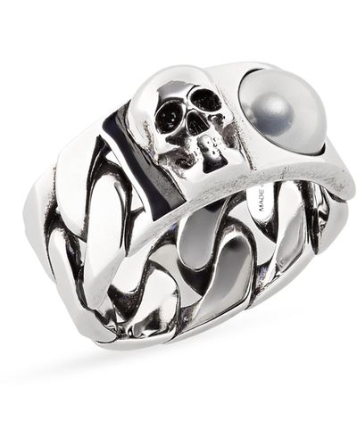 Alexander McQueen Skull & Imitation Pearl Ring - Multicolor