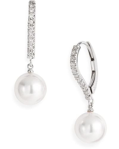 Mikimoto Diamond & Akoya Cultured Pearl Earrings - Metallic