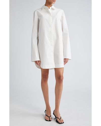 Loulou Studio Eknath Long Sleeve Cotton Poplin Shirtdress - White