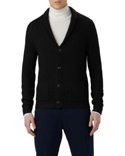 Bugatchi Rib Wool Blend Cardigan Sweater - Black
