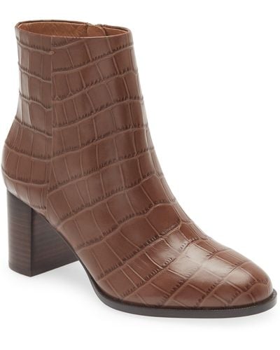 Madewell The Mira Side Seam Croc Embossed Bootie - Brown