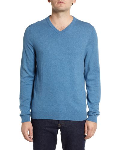 Nordstrom Shop Cotton & Cashmere V-neck Sweater - Blue
