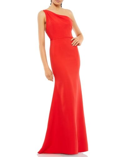 Ieena for Mac Duggal One-shoulder Jersey Mermaid Gown - Red