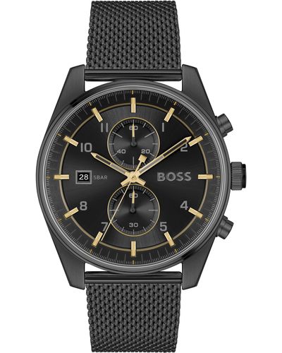 BOSS Skytraveller Chronograph Mesh Strap Watch - Black