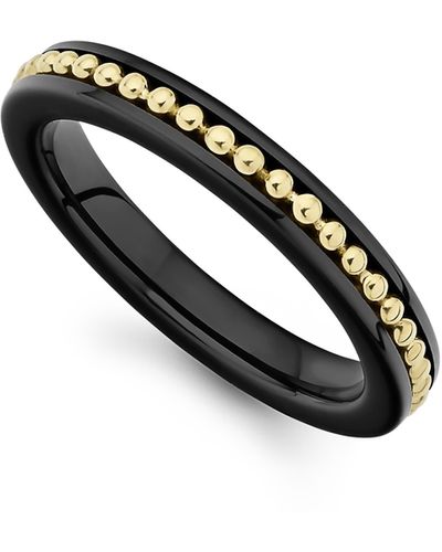 Lagos Meridian 18k Gold Caviar And Black Ceramic Ring
