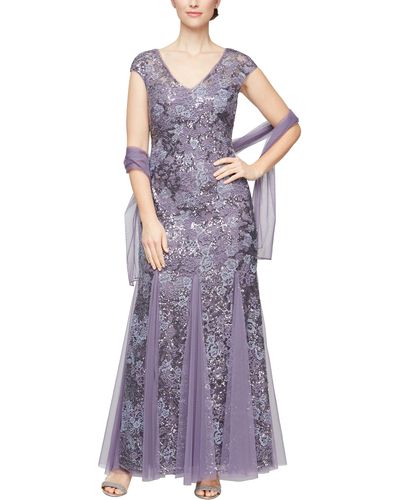 Alex Evenings Sequin Embroidered Trumpet Gown - Purple
