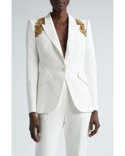 Alexander McQueen Embellished Shoulder Cutout Blazer - White