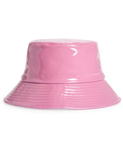 Open Edit Shine Faux Patent Leather Bucket Hat - Pink