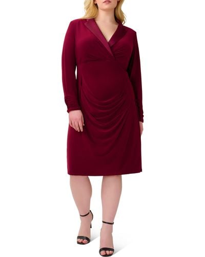 Adrianna Papell Long Sleeve Jersey Satin Tuxedo Dress - Red