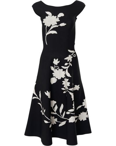 Carolina Herrera Floral Print Cap Sleeve Knit Midi Dress - Black