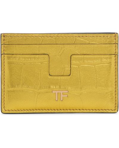 Tom Ford T-line Metallic Croc Embossed Leather Card Holder - Yellow