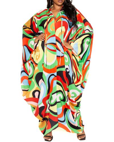 Buxom Couture Geometric Print Long Sleeve Caftan - Multicolor