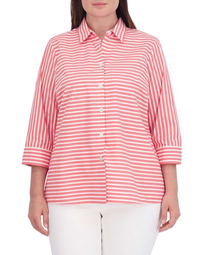 Foxcroft Kelly Stripe Cotton Blend Button-up Shirt - Pink