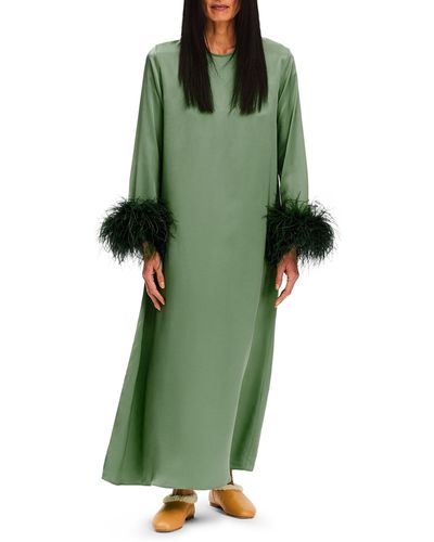 Sleeper Suxi Feather Trim Maxi Nightgown - Green