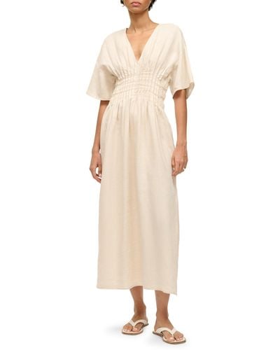 STAUD Lauretta Pleated Waist Linen Maxi Dress - Natural