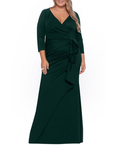 Xscape Side Ruched Scuba Gown - Green