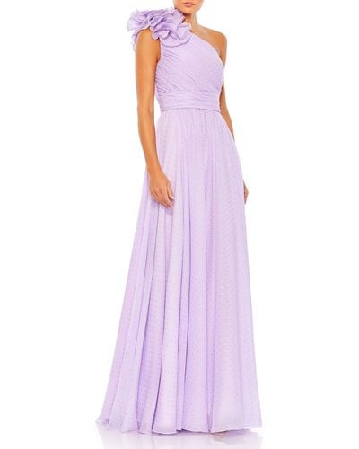 Mac Duggal Rosette Metallic Dot One-shoulder Chiffon Gown - Purple