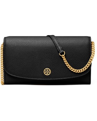 Tory Burch Robinson Leather Wallet On A Chain - Gray