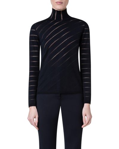 Akris Diagonal Stripe Virgin Wool & Silk Sweater - Blue