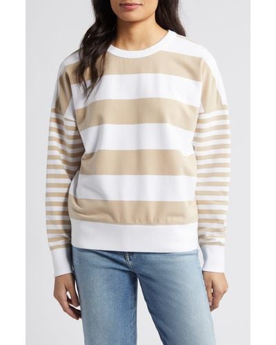 Caslon Caslon(r) Variegated Stripe Stretch Cotton Sweatshirt - White