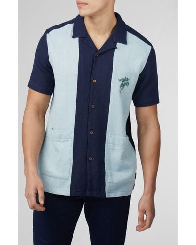 Ben Sherman Colorblock Terry Cloth Camp Shirt - Blue