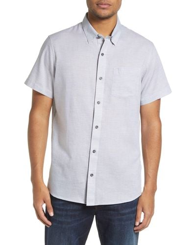 Travis Mathew Personal Preference Stripe Short Sleeve Cotton Button-up Shirt - White