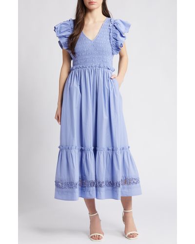 Cleobella Gladys Smocked Organic Cotton Maxi Dress - Blue