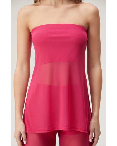 Nasty Gal Longline Sheer Mesh Tube Top - Pink